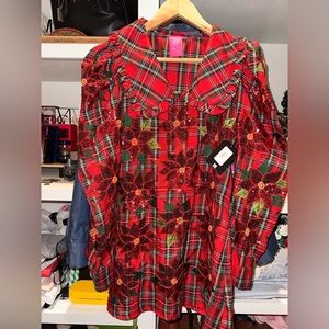 Red Plaid Floral Women's Top Queen of Sparkles